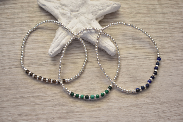 Sterling silver stretch bracelet with stones for women